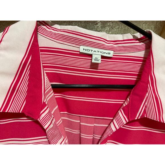 Notations Striped Collared Top XL Stretchy Black White 3/4 or Full Sleeve - Picture 2 of 8